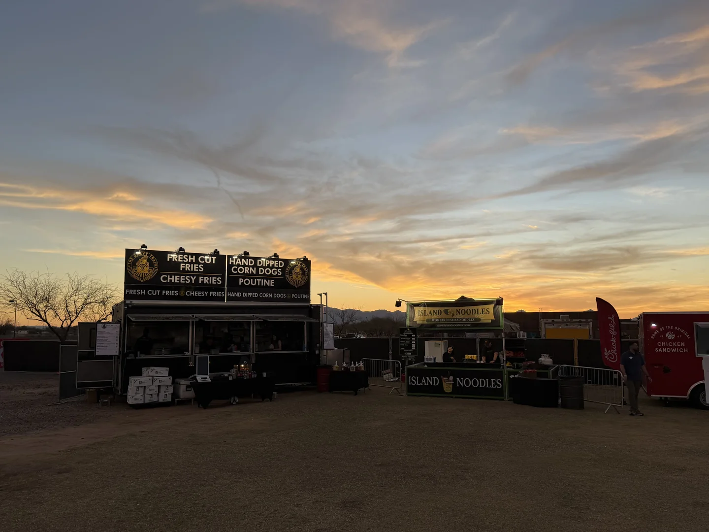 The Gravy Train at a desert event at sunset