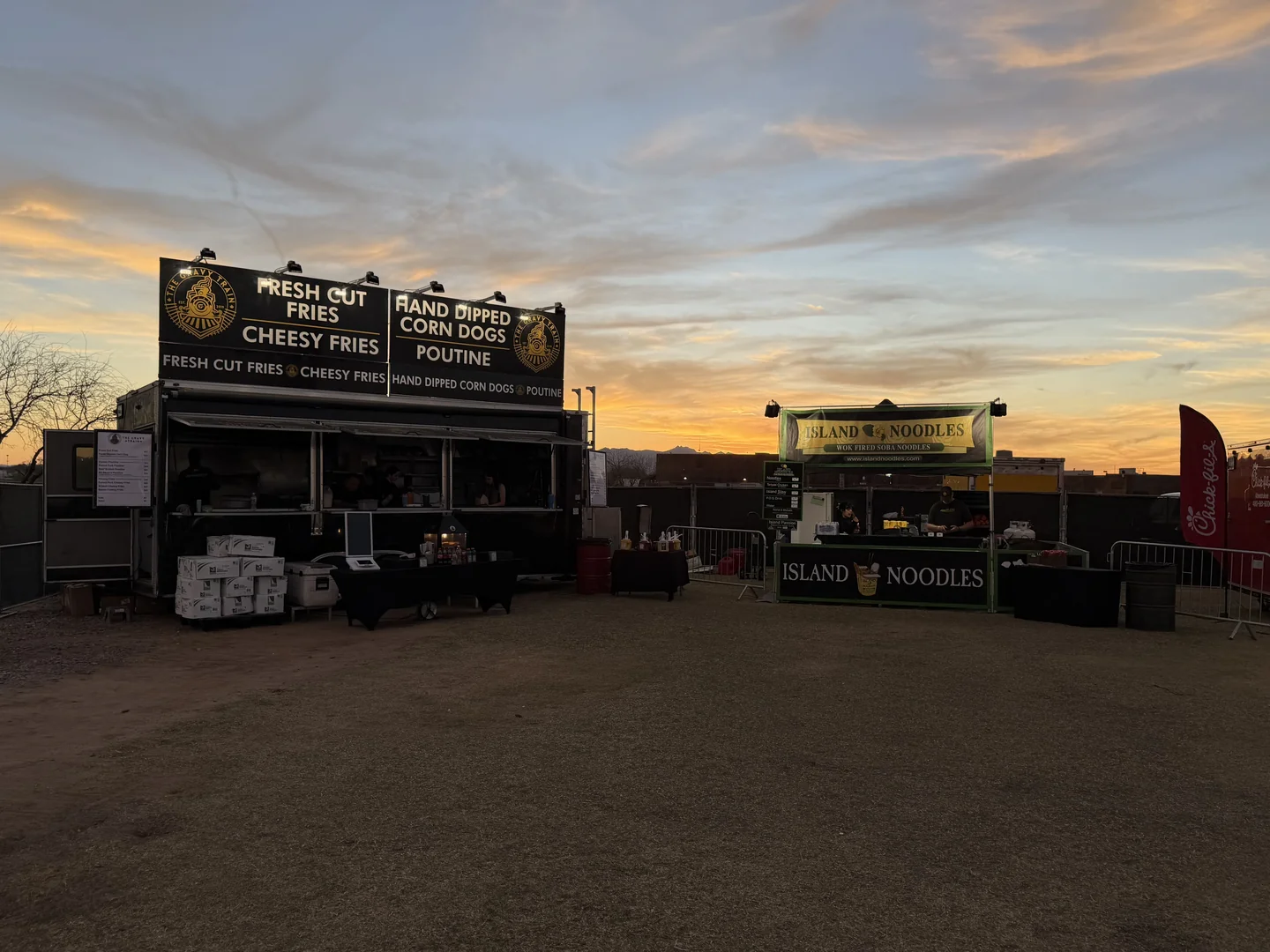 The Gravy Train against a desert sunset sky