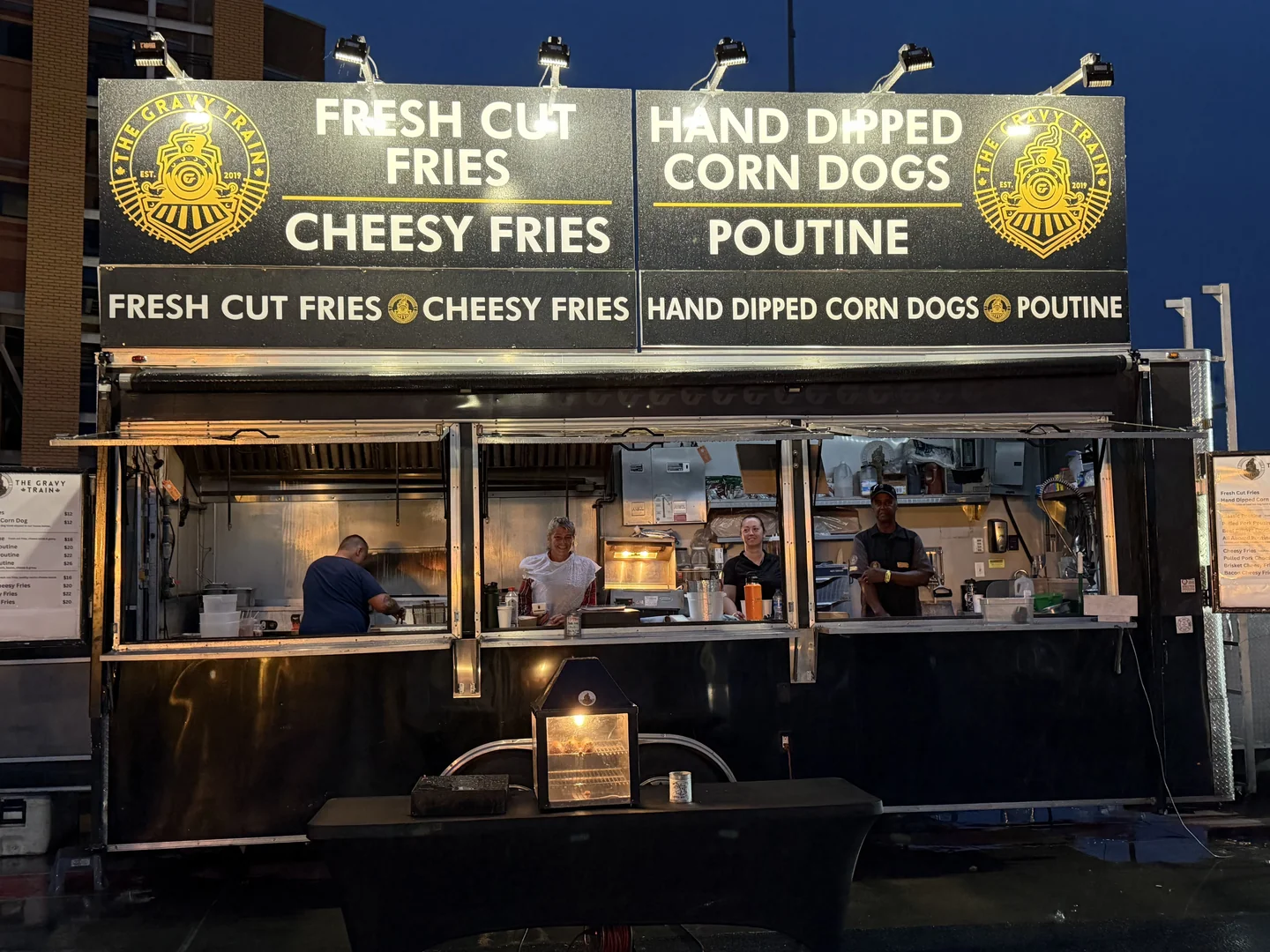 The Gravy Train at a stadium at night