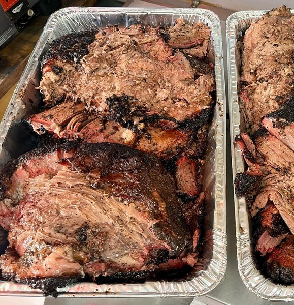 Smoked brisket, sliced thick