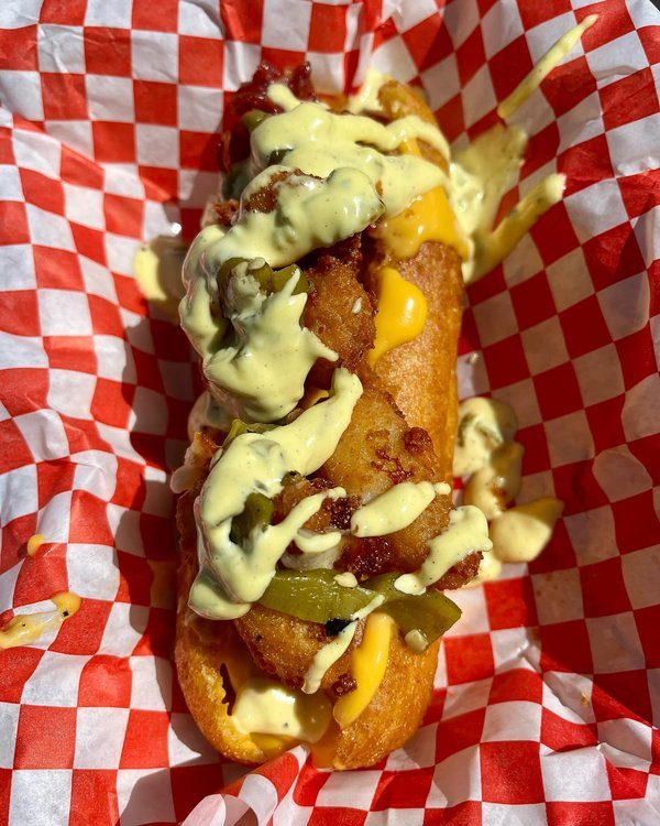 Loaded corn dog from The Gravy Train